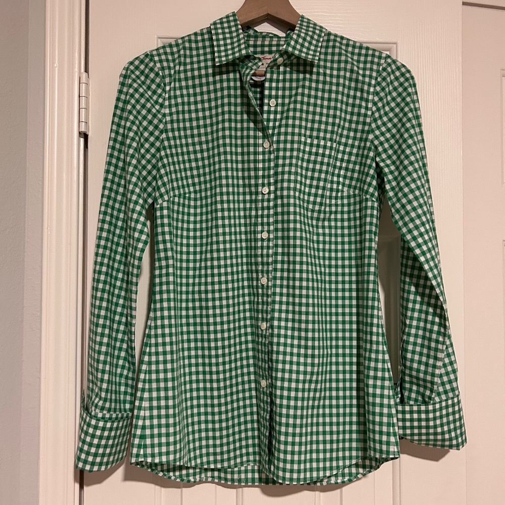 Thomas Mason for J. Crew Green/White Checked Button Shirt for Women Size 2